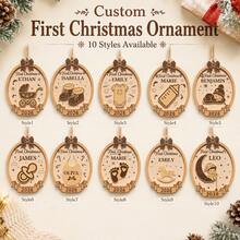 Custom Wooden Christmas Ornament, Personalized Family Name Christmas Tree Decor, Holiday Keepsake For Christmas Tree, Customized Name Xmas Decoration, Customizable First Christmas Gift For Couple, Family, First Christmas Decoration, Xmas Party Decor - Style C - View 3