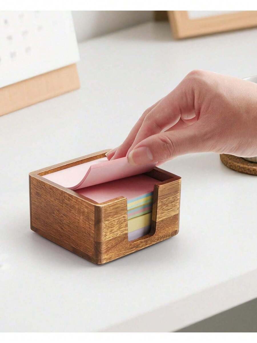 Acacia Wood Sticky Note Holder,Note Dispenser For Office Desk, 3x3 Sticky Notes Organizer, Wooden Memo Pad Holder For Desk Home Accessories, No Pads Included (Sticky Note Holder) - Sticky Note Holder - View 1