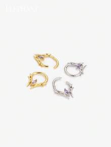 1pc S925 Sterling Silver Geometric Purple Rhinestone Septum Nose Ring, 14K Gold Plated Sterling Silver Nose Jewelry, Purple Rhinestone Septum Ornament, Hip-Hop Style, Nose/Ear Universal Jewelry, Suitable For Men/Women Daily Wear - Multicolor - View 6