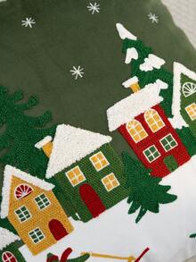 1件綠色聖誕滑雪刺繡枕套，聖誕樹枕套，適合室內裝飾，聖誕裝飾，四季通用枕套，不含枕芯 - 綠色 - 查看 8