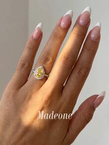 MADEONE 1件歐美風奢華水滴形水鑽戒指，適合女性日常配戴、訂婚儀式、約會，送給好友或女友的禮物 - 黃鑽 - 查看 3