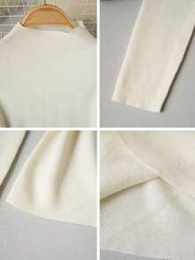 2026 Early Autumn Women's Semi-High Neck Knitted Base Layer Top, Slim Fit, Flattering, Solid Color, Long Sleeve, Inner Layer, Minimalist, Elegant, Fine Ribbed, Elastic, Knitted Sweater, Commute, Versatile, Body-Hugging, Warm, All-Match Style, Petite, Short Length, Elegant, Tight-Fitting, Gentle Style, Pullover - Apricot - View 10
