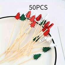 10/50/100pcs Christmas Tree Shaped Cocktail Picks, Exquisitely Designed Red, Green, White Bamboo Material, Adding Festive Atmosphere To Christmas Party - Multicolor - View 13