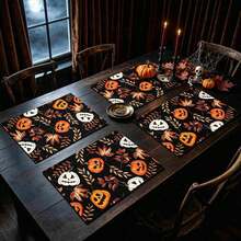 1/4/6pcs Halloween Series Pumpkin & Maple Leaf, Branch Pattern Printed Placemats, Heat Resistant Table Protector For Home Kitchen/Dining Table, Party Scene Decoration - Multicolor - View 3