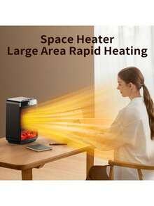 Portable Electric Heater, Dynamic Flame Effect, Digital Temperature Control, Quiet Overheat & Tip-Over Protection, Compact , Suitable For Indoor/Outdoor Bedroom Office, Christmas Gift - Black - View 1