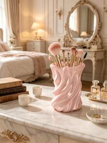 1pc Twisted Makeup Brush Holder, Cosmetic Storage Cup, Vanity Organizer Rack, Lipstick Holder, Makeup Tool Storage Box, Desktop Organizer, Bathroom Countertop Storage, Bedroom Decor, Aesthetic Vanity Decor, Gift, Student Desk Accessory, Wedding Halloween - Multicolor - View 4