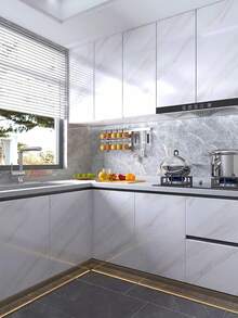1pc Waterproof White Marble Pattern PVC Wallpaper, Heat Resistant Self-Adhesive Decorative Paper, Suitable For Kitchen, Bathroom, Bedroom And Living Room - White - View 5