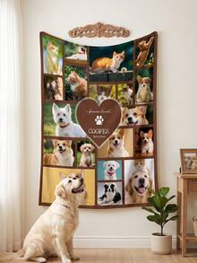 Customized Pet Photo Collage Blanket, Personalized Multi-Pet Photo & Text Fleece Blanket, Custom Soft Flannel Pet Memorial Keepsake Blanket, Suitable For Home Sofa Bed Decor - Multicolor - View 4