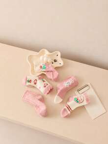 5 Pairs Girls Mid-Calf Socks, Cute Cartoon Rabbit, Flower, Heart Pattern, Soft, Comfortable, Breathable, Casual Everyday Socks For Autumn/Winter - Multicolor - View 3