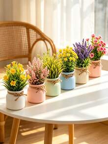 1/4/6pcs High-Quality Artificial Flower Potted Plants, Suitable For Living Room, Bedroom, Balcony, Desk, Bookshelf And Home Decor, Easy To Maintain And No Watering Required - Small Potted Plant - View 1