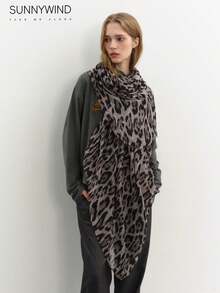 1pc Women's Leopard Print Polyester Large Size Scarf For Daily Use - Grey - View 6
