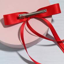 1pc 2.5cm Bow Ribbon Hair Clip For Daily Wear - Red - View 3