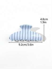 2pcs Set Acetate Contrast Blue Striped Print Half-Moon Hair Claw High Top Bun Half-Up Hair Accessory Korean Style Gentle Romantic Exquisite - Multicolor - View 2