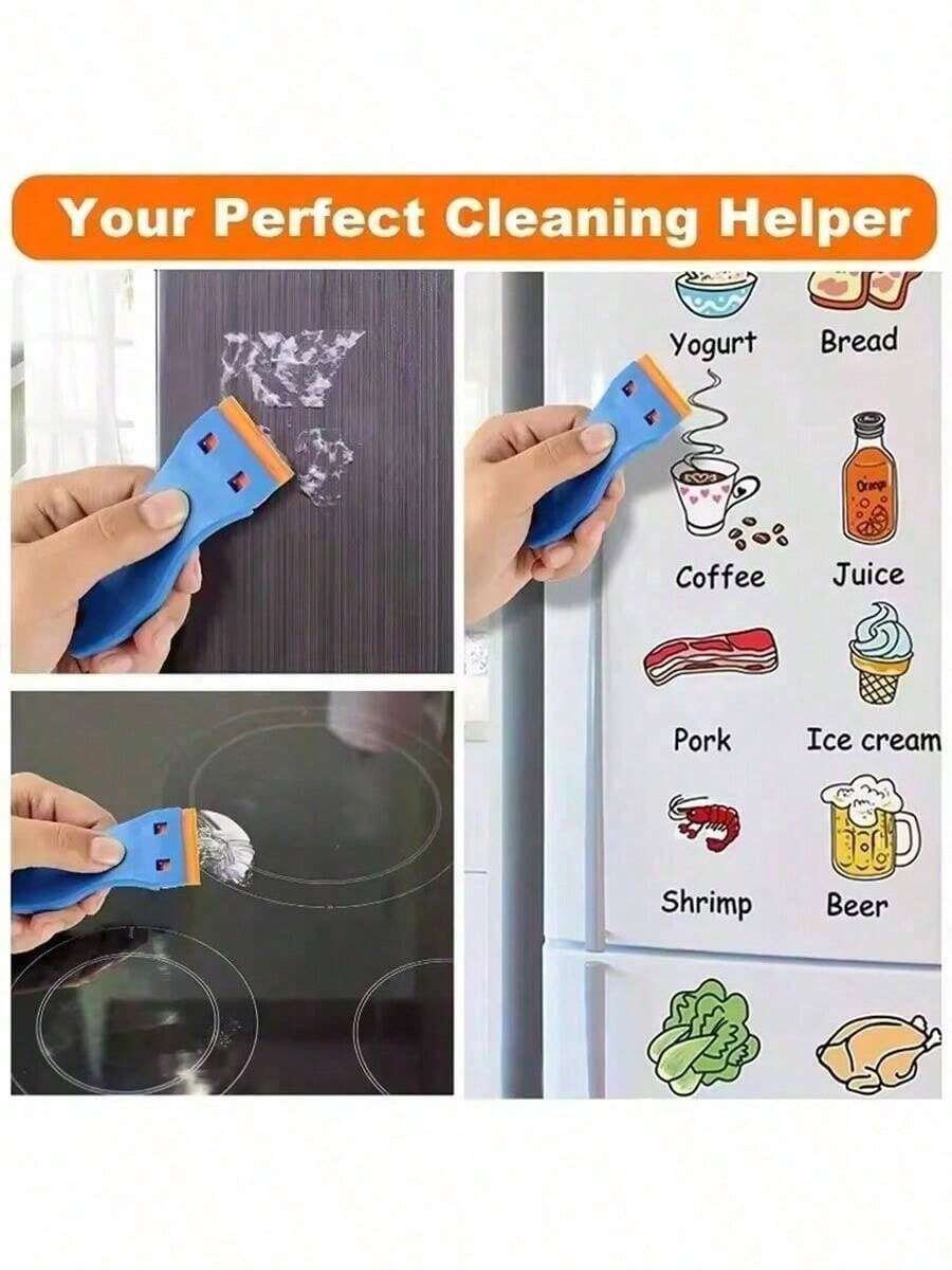 5/6/10pcs Plastic Scraper Set With 20 Plastic Blades, Household Cleaning Tool, Easily Remove Stickers/Glue/Labels/Paint/Oil Stains, Suitable For Cleaning Floors, Stoves, Car Windows, Multi-Functional Cleaning Essential