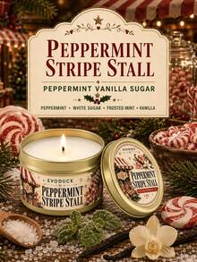EVODUCK 1pc Peppermint Candy Scented Christmas Candle 3oz Mini Tin With Gift Box & Card, Sweet Vanilla Sugar Mint Scent, Office Desk Cubicle Winter Decor, Secret Santa Gift Exchange Stocking Stuffer For Friends Coworkers Home Fragrance - Christmas Candle - View 6