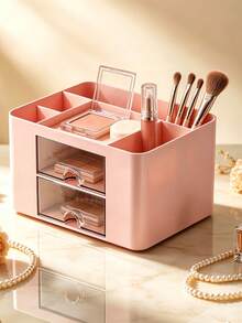 1pc Pink-Drawer-Desktop Storage Box, Cosmetic Storage Box, Desktop Organizer, Suitable For Desktop Storage, School, Home, Office Supplies Organization - Multicolor - View 1