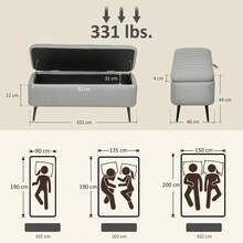 Linen-Look 92 X 31cm Storage Ottoman - White On-Site - LIGHT GREY + Polyester - View 3