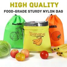 Reusable Produce Storage Bags, Food‑Grade Nylon Drawstring Fruit & Vegetable Fresh‑Keeping Bags With Aluminum Foil Liner, Refrigerator Organizer Pouch For Banana Tomato Vegetables, Extend Shelf Life - View 5