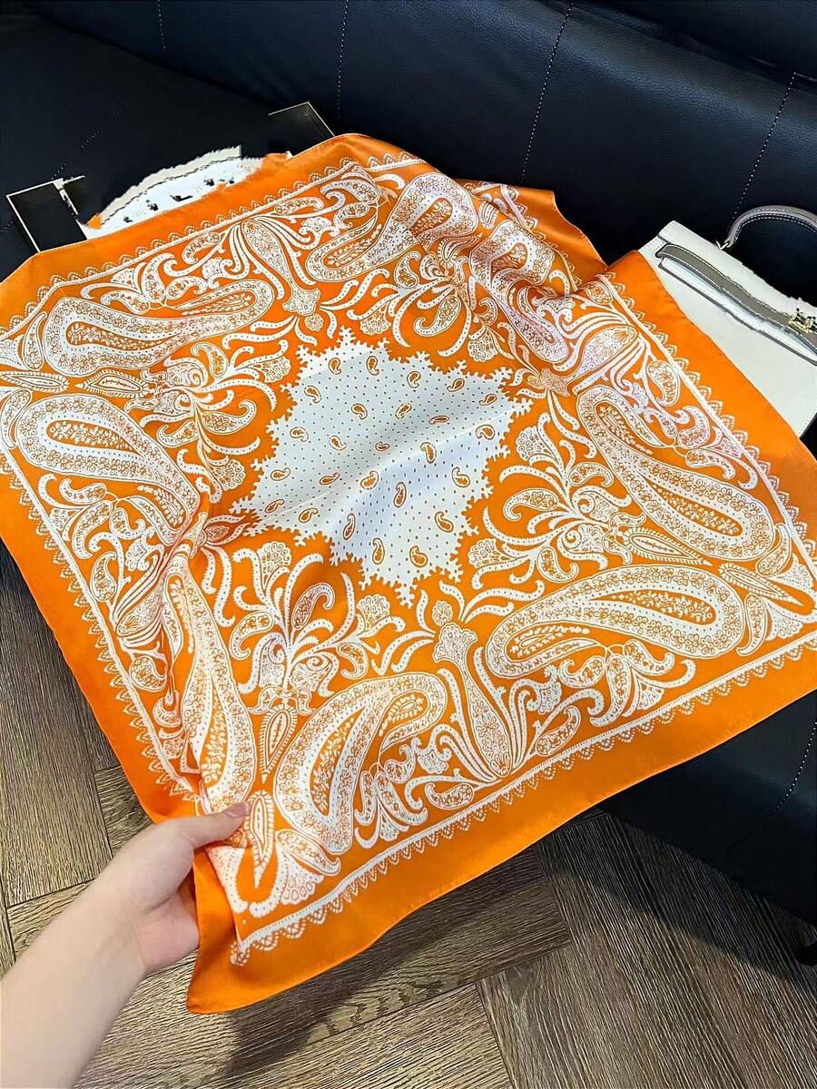 波點方巾 絲綢方巾 女款方巾 70x70cm 頭巾 披肩 旅行圍巾 - 珊瑚橙 - 查看 1