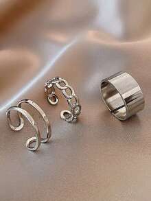 4pcs Men's Rings & Bracelet Set, Fashionable Personalized Hip Hop Punk Style Stainless Steel Geometric Jewelry Set, Daily Party Music Festival Streetwear Accessories - Silver - View 4