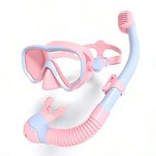 Macaron Color Diving Mask & Snorkel Set, Integrated Nose Guard Large Frame Swim Goggles, Soft Silicone Face Fit, Beach Vacation Water Play & Snorkeling Gear - Multicolor - View 11