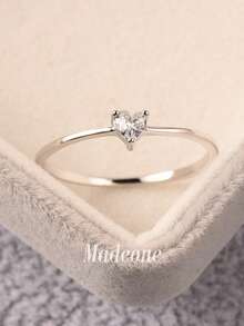 MADEONE 1pc Plain Ring With Zirconia Inlay, Delicate, Perfect Gift For Girls Or Teachers - Silver - View 2