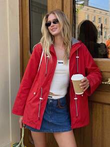 Women's Spring/Autumn Outdoor Casual Jacket, Versatile Outerwear, Suitable For Daily, Office, Party Wear - Red - View 7