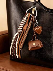 Cute Heart-Shaped Tassel Woven Rope Keychain, Heart-Shaped Tassel Bag Charm, Vintage Brown Woven Lanyard Keychain, Multi-Functional Bag Accessory Pendant, Suitable For Women's Keychain, Car Keychain, Keychain Making Materials, Men's Keychain, Backpack Charm Keychain, Keychain Pendant, Keychain Coin Purse, Bulk Keychains, Keychain Set, Keychain Accessories - Multicolor - View 3
