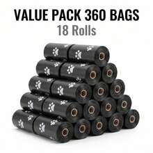 24 Rolls/18 Rolls/9 Rolls/6 Rolls/3 Rolls Black Printed Pet Waste Bags, Thickened Leak-Proof Portable Pet Poop Bags, Suitable For Cats And Dogs Outdoor Walks - Black - View 1