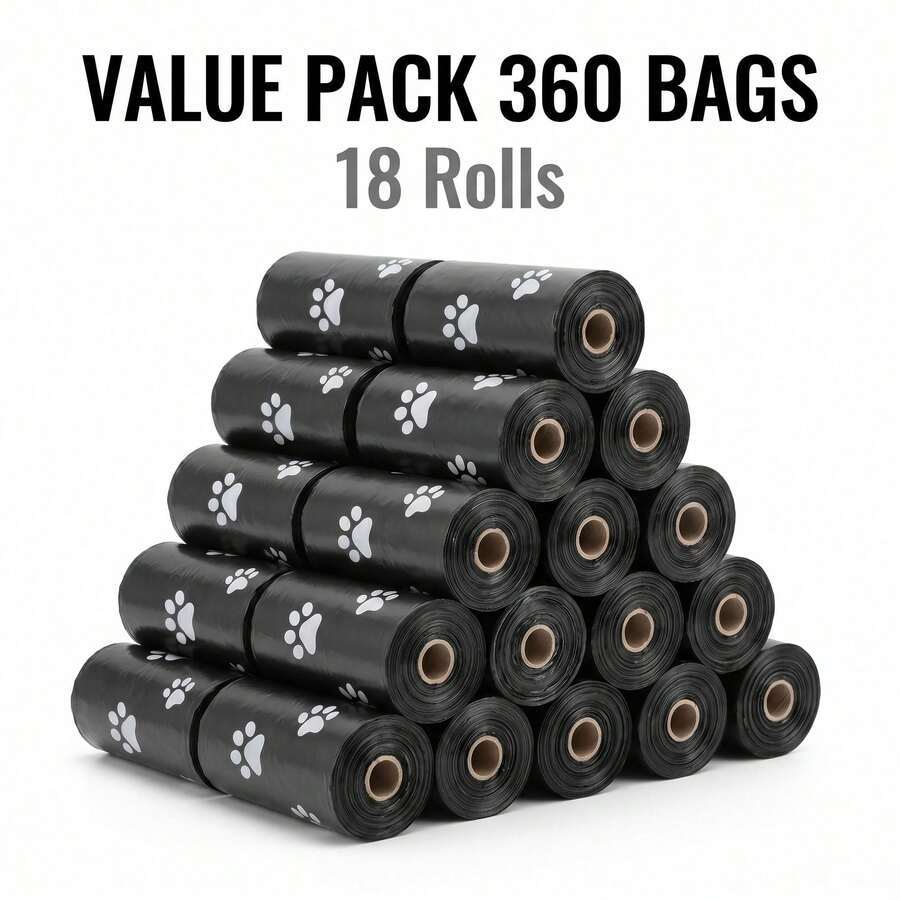 24 Rolls/18 Rolls/9 Rolls/6 Rolls/3 Rolls Black Printed Pet Waste Bags, Thickened Leak-Proof Portable Pet Poop Bags, Suitable For Cats And Dogs Outdoor Walks - Black - View 1