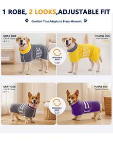 1pc Reversible Dog Absorbent Bathrobe, Plush Bathrobe, Soft And Comfortable, Quick-Drying And Adjustable, Suitable For Different Dog Breeds And Body Types, Ideal For Bathing, Swimming, Beach And Daily Care - Multicolor - View 5