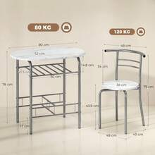 3-Piece Dining Table Set , Metal Frame Wood Top Breakfast Bar Table Set 2, Dining Table/Storage Shelf & 2 Chairs On-Site - White + Engineered Wood - View 3