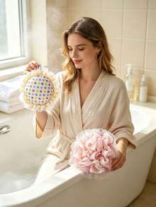 1PCSCute Polka Dot Bath Sponge, Large Fluffy Bath Loofah, Soft Mesh Shower Sponge For Body Cleansing, Ruffled Lace Bath Ball, Rich Foam Shower Loofah For Bathing, Gentle Exfoliating Body Scrubber For Bathroom Daily Use Christmas Gift - Multicolor - View 4