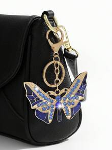 1pc Fashionable European & American Exaggerated Luxury Large Creative Insect Butterfly Keychain Bag Charm, Suitable For Women's Car Key & Bag Decoration - Gold - View 5