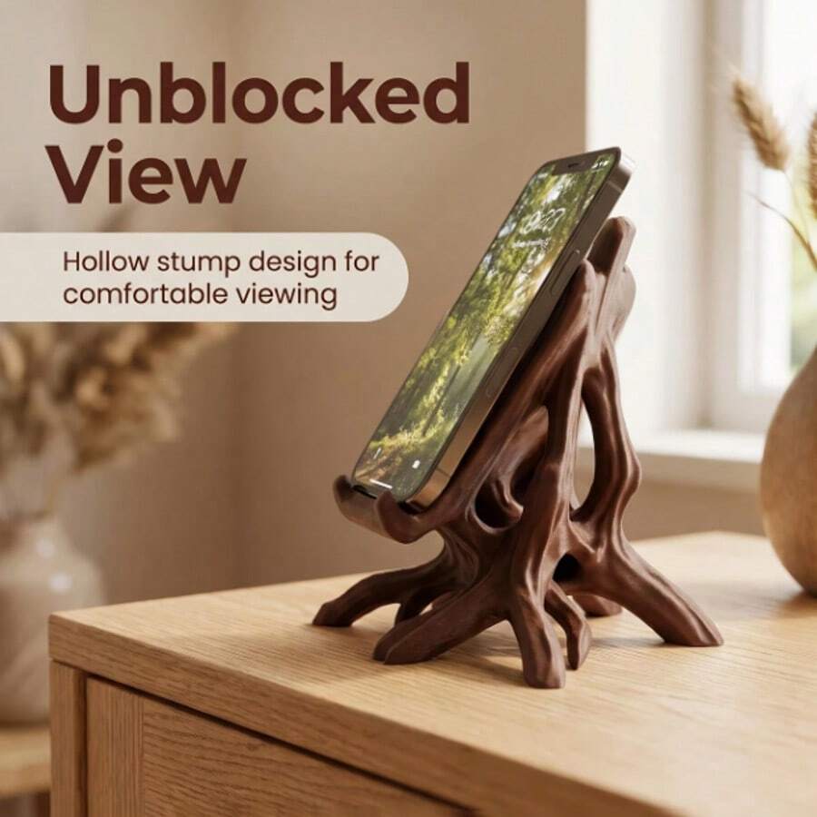A Decorative Ornament Featuring A Vintage Elf-Style Tree Root Design-A Creative Desktop Accessory Suitable For Home And Office. It Has Classic Brown Wood Grain Edges And Can Also Be Used As A Phone Stand, Making It An Ideal Gift. - A - View 1