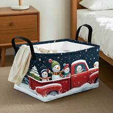 1pc Large Foldable Storage Basket - Christmas Series Storage Box With Lid, Hand-Carried Christmas Eve Home Clothing And Toy Storage Box, Suitable For Home, Dorm, Laundry Organization - Holiday Gift Basket - Multicolor - View 5