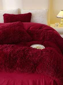 3pcs Burgundy Long Plush Skin-Friendly Soft Comfortable Duvet Cover Set (1 Duvet Cover + 2 Pillowcases, Duvet And Pillow Inserts Not Included), Suitable For Bedroom And Guest Room - Burgundy - View 10