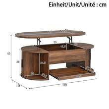 Coffee Table With Lift-Top Function, Living Room Table With Hidden Storage, Modern Sofa Table With Grooved Structure, Sliding Side Doors And Practical Storage Space, Multifunctional Coffee Table - Walnut - View 11