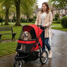 Foldable Pet Stroller With Three Wheels, Small, Medium Dogs, Red On-Site - 1 - View 2