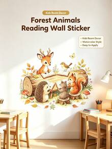 2pcs/1set - Forest Theme Healing Reading Corner Animal Wall Stickers, Suitable For Back To School Season - Multicolor - View 1