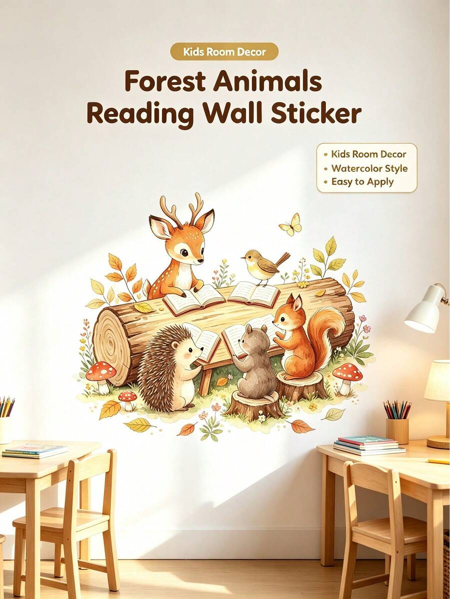 2pcs/1set - Forest Theme Healing Reading Corner Animal Wall Stickers, Suitable For Back To School Season - Multicolor - View 1