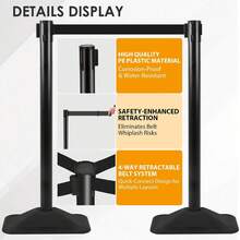 Retractable Belt Stanchions Crowd Control Barriers For Queue Line Management, Heavy Duty Rubber Weighted Base Post Stands, Modern Line Divider Posts, Yellow, 4 Pack - Black - View 3