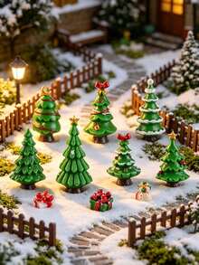 6pcs Mini Resin Christmas Tree Micro Landscape Decor, 7 Different Designs, Holiday Desktop Decoration, Mini Christmas Decor, Suitable For Winter Holidays, Christmas Village Scenes And DIY Home Decor, Christmas Dollhouse Miniature Model, Mini Holiday Tree Statues, Suitable For Fairy Garden, Micro Landscape, Desktop And Holiday Home Decor - Multicolor - View 4