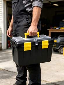 1pc/2pcs Toolbox Equipped With A Non‑Slip Handle. It Features Secure Locking And Sealing Via Buckles. Sturdy And Drop‑Resistant, It Is Suitable For Storing Various Tools For Home Repair And Outdoor Operations. - A - View 1