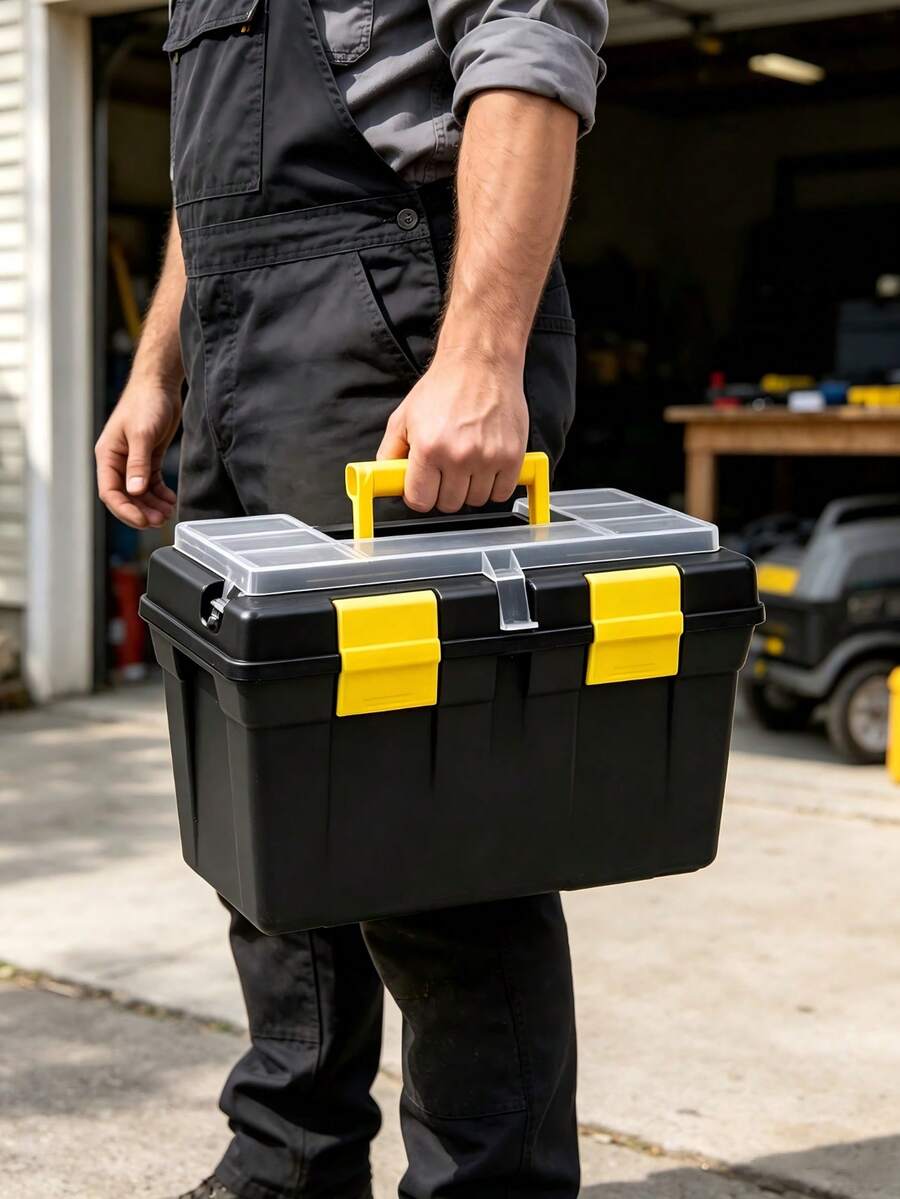 1pc/2pcs Toolbox Equipped With A Non‑Slip Handle. It Features Secure Locking And Sealing Via Buckles. Sturdy And Drop‑Resistant, It Is Suitable For Storing Various Tools For Home Repair And Outdoor Operations. - A - View 1
