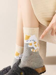 1 Pair/4 Pairs Women's Autumn Winter Mid-Calf Socks Cartoon Fun Pattern Sheer Socks - Multicolor - View 7