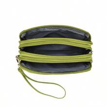 1 PC Women Nylon Wristlet Wallet, 3‑Zipper Multi‑Layer Large Capacity Phone Purse With Hand Strap, Casual Solid Color Clutch Bag For Daily Travel - Multicolor - View 7