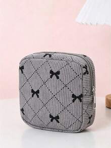 1pc Bow & Floral Print Sanitary Pad Storage Bag, Mini Makeup Bag, Multi-Functional Square Sanitary Pad Storage Bag, Girl/Girls Small Travel Makeup & Toiletries Bag, Cute Zipper Storage Bag, Suitable For Travel Essentials Storage - Multicolor - View 10