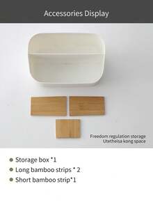 Multi-Function Desktop Storage Box With Adjustable Bamboo Dividers; Made Of High-Quality ABS Plastic, Flexible Compartment Layout Suitable For Storing Office Supplies, Tea Bags, Cosmetics, Remote Controls And More; Ideal For School Stationery, Home Office, Kitchen, Bathroom, Vanity And Skincare Tools Storage - Multi-color - View 9
