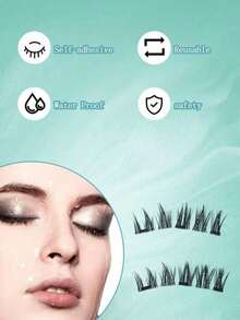 1 Pair Anime Style Magnetic False Eyelashes Set, Includes Applicator, Reusable, Glue-Free, Suitable For Sensitive Eyes, Natural Cartoon Style, Waterproof Wet Eyelashes, Suitable For Daily Makeup - Black - View 4